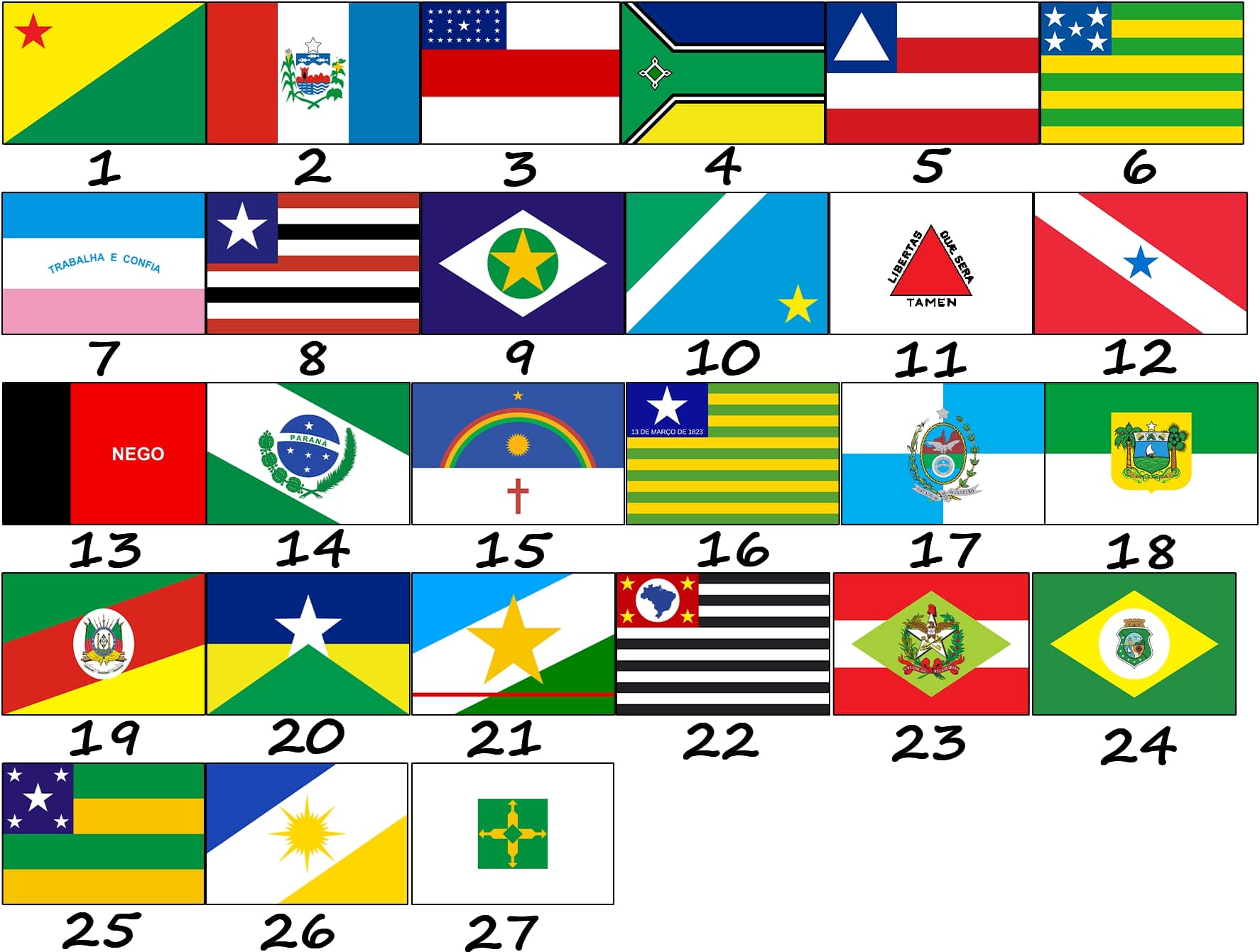 Les 27 drapeaux des États brésiliens