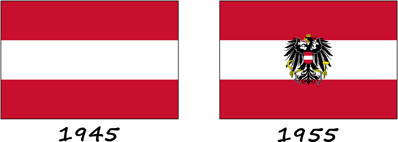 Le drapeau national et le drapeau militaire, avec les armoiries, de l'Autriche